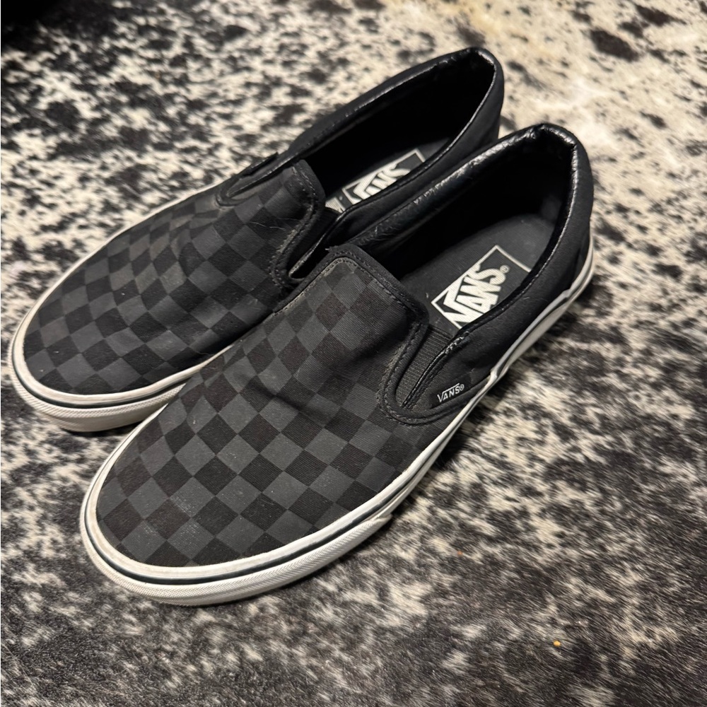 Vans Men's Black Checkered Slip-On Sneakers